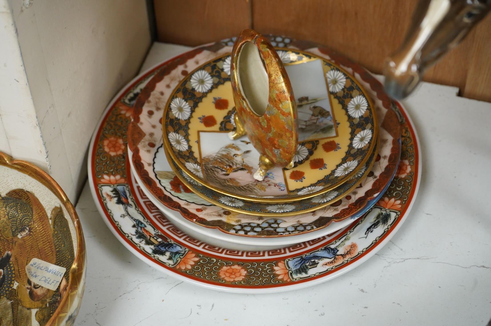 Mixed Japanese and Chinese bowls, vases and plates, largest 18cm diameter